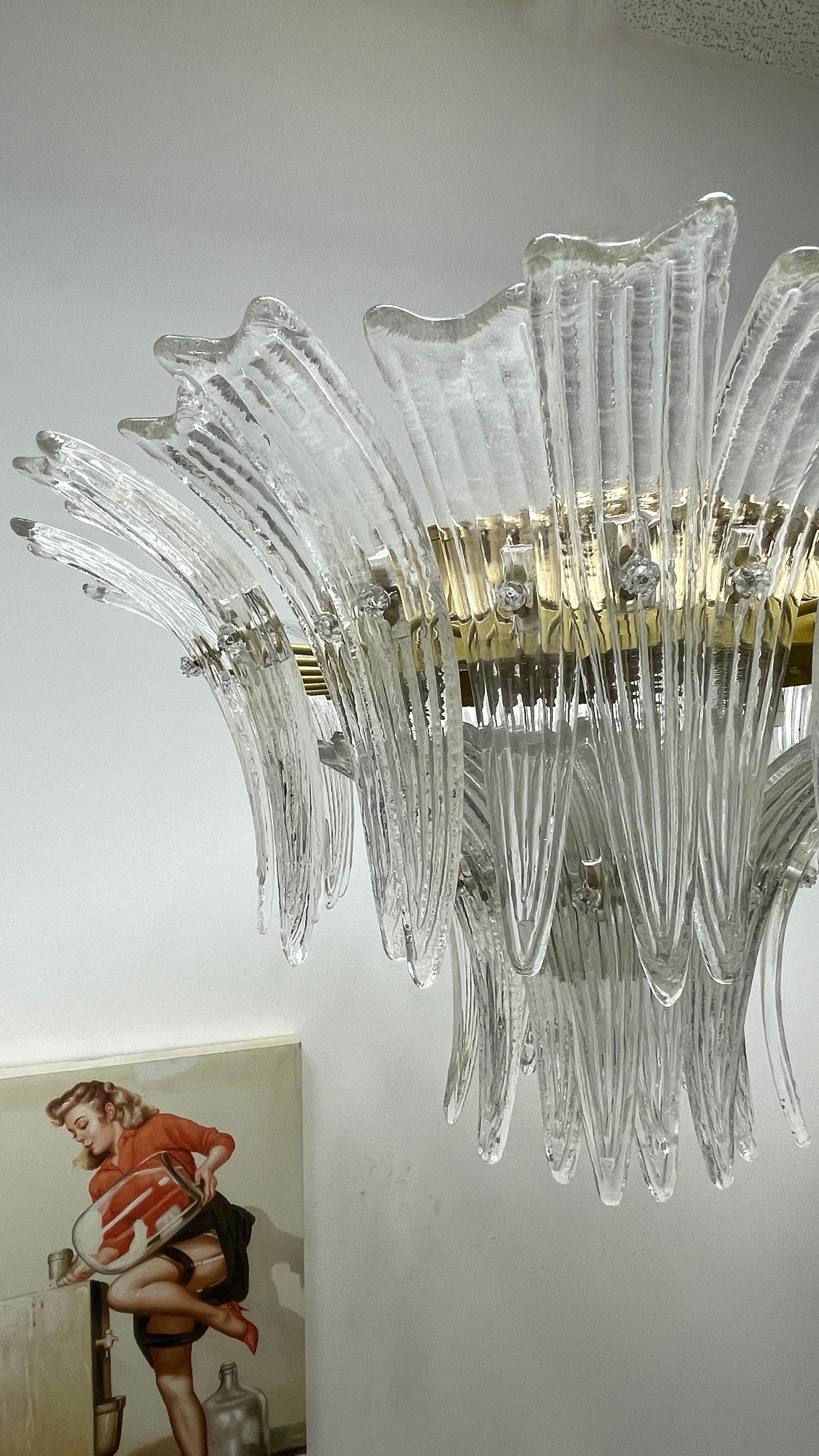Venetian Murano Glass Palmette Chandelier Flush Mount by Barovier Toso, Italy For Sale 1