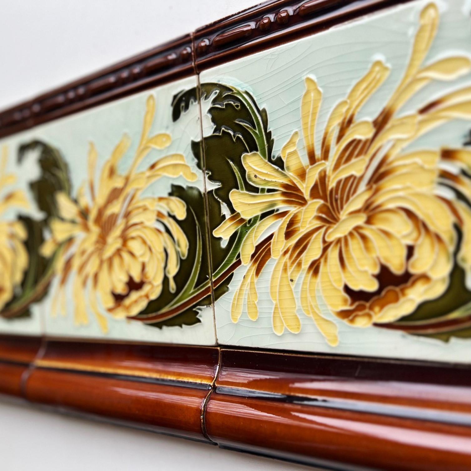 One of the 60 Art Nouveau Tiles, by Gilliot Hemiksem, Belgium, circa 1930s 3