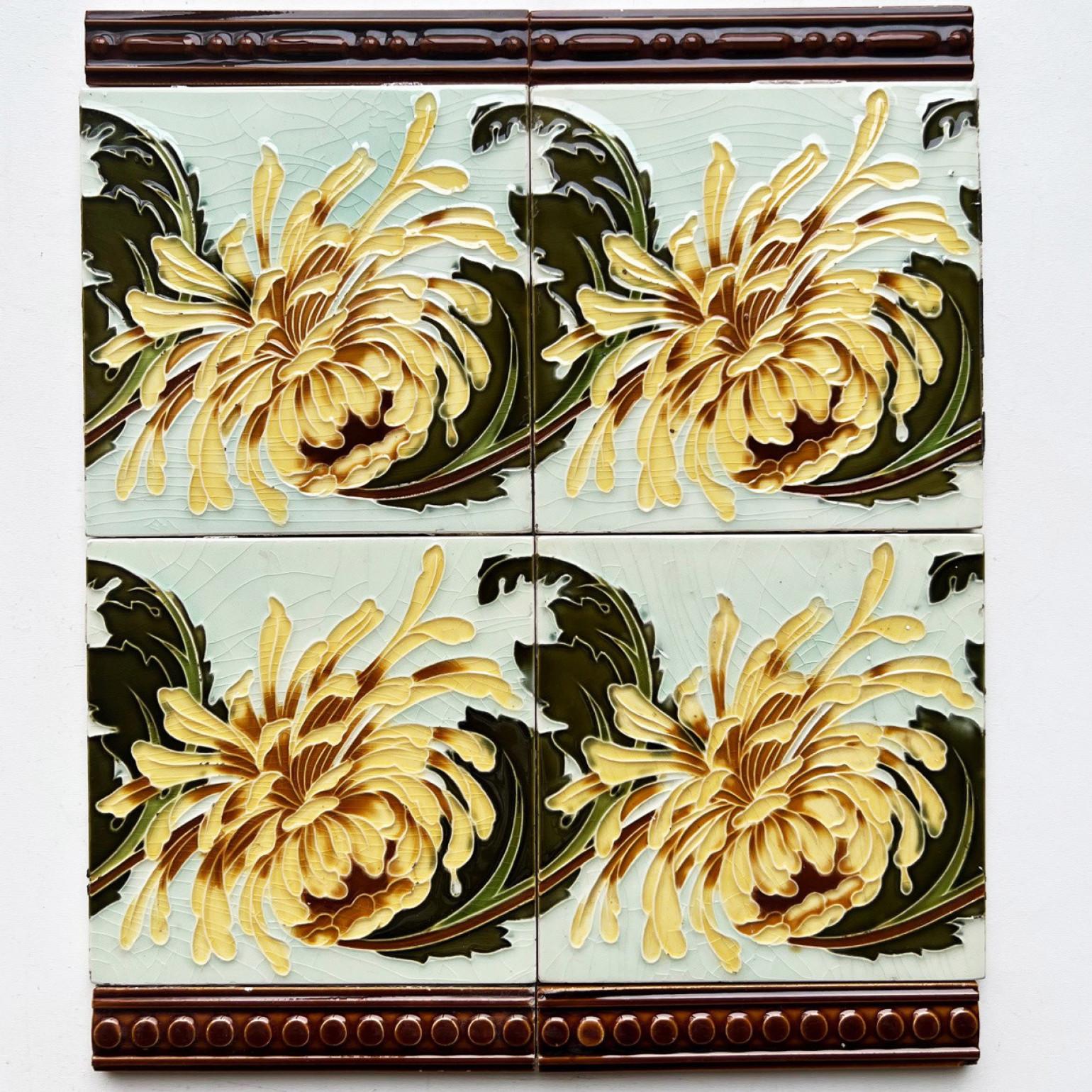 One of the 60 Art Nouveau Tiles, by Gilliot Hemiksem, Belgium, circa 1930s 2
