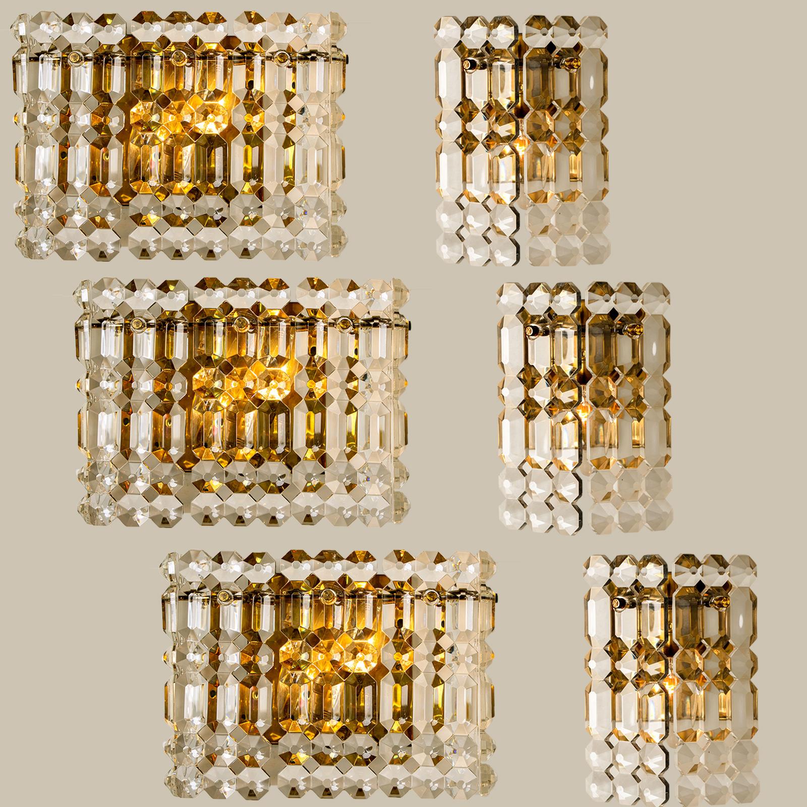 One of the Eight Gilt Brass Metal Crystal Glass Sconces Kinkeldey, 1970s For Sale 7