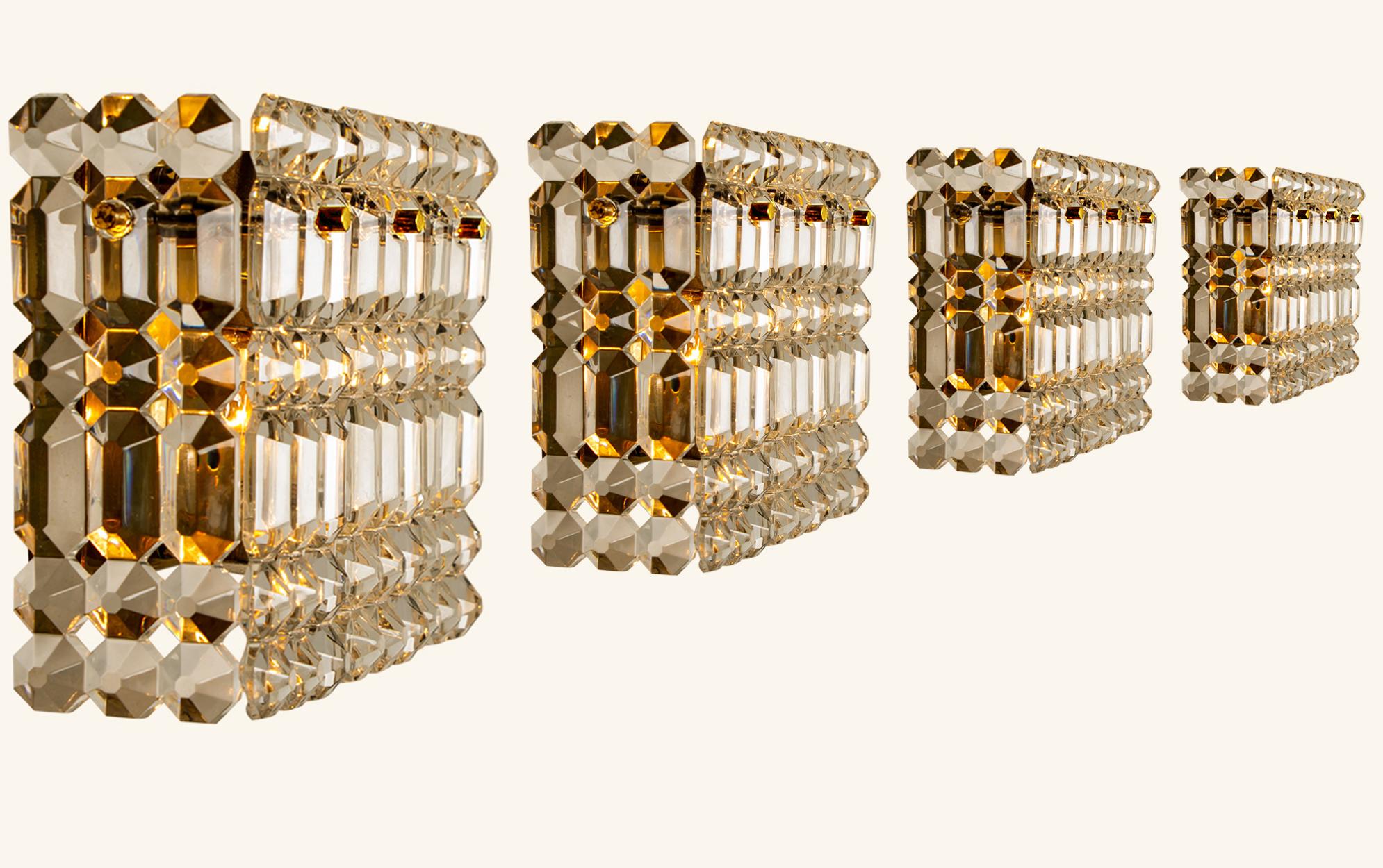 One of the Eight Gilt Brass Metal Crystal Glass Sconces Kinkeldey, 1970s For Sale 8