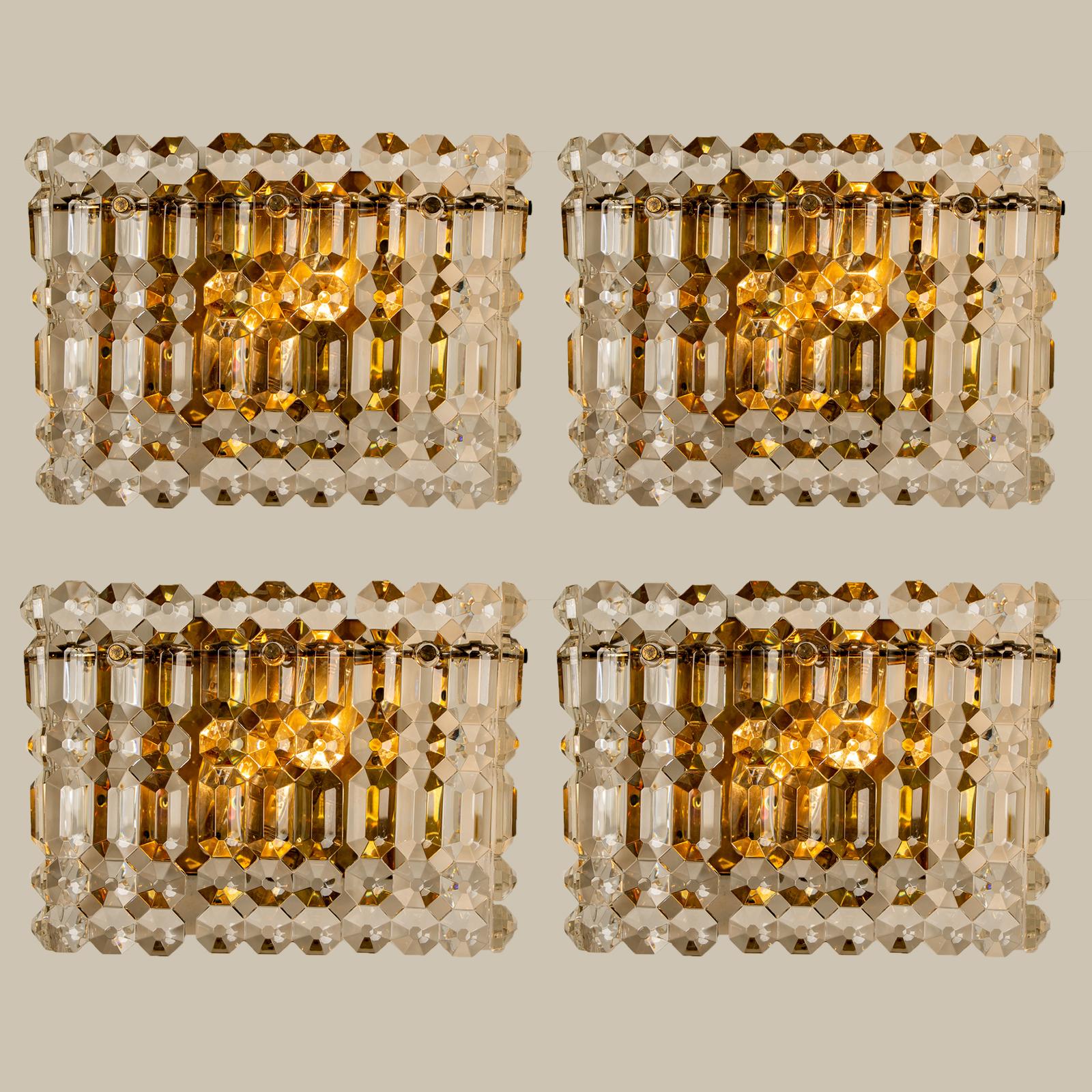 One of the Eight Gilt Brass Metal Crystal Glass Sconces Kinkeldey, 1970s For Sale 1