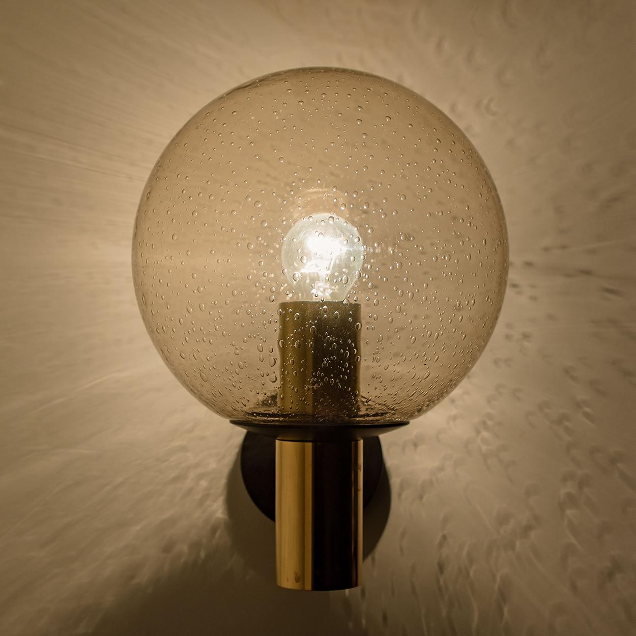Mid-Century Modern One of the Eight Glass Brass Wall Lamps by Glashütte Limburg, 1975