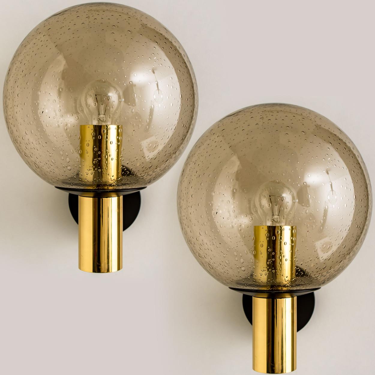 Metal One of the Eight Glass Brass Wall Lamps by Glashütte Limburg, 1975