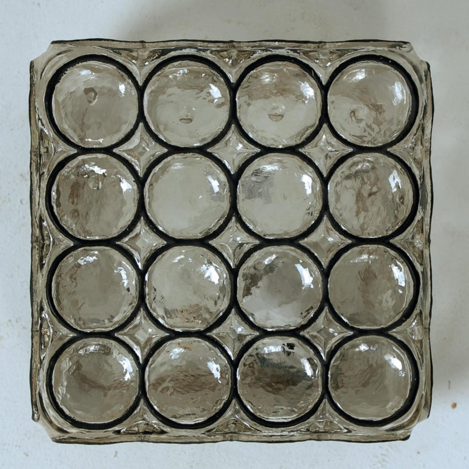 One of the Eight Limburg Iron Glass Square Flush Mounts /Wall Lights, 1960s For Sale 3