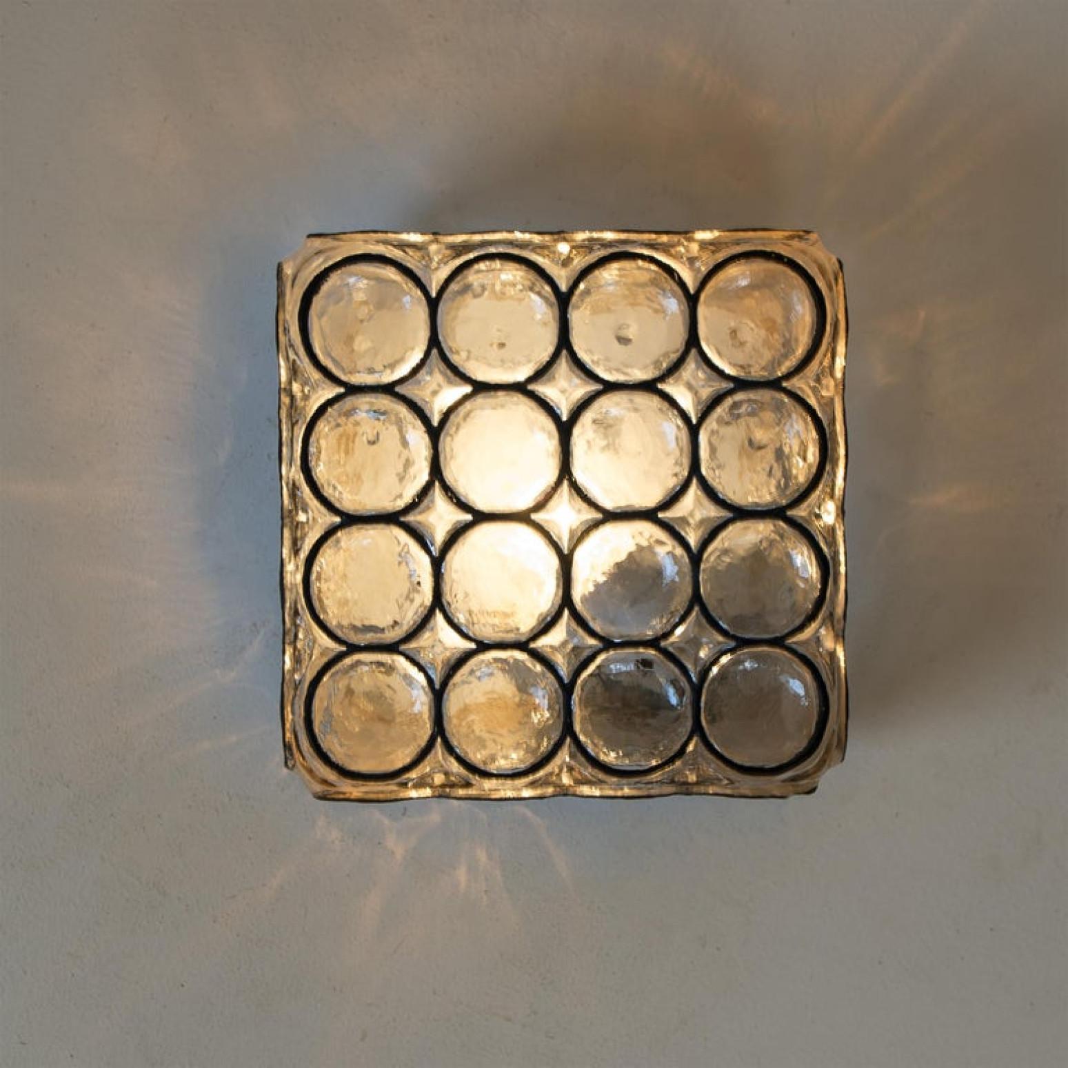 One of the Eight Limburg Iron Glass Square Flush Mounts /Wall Lights, 1960s For Sale 5