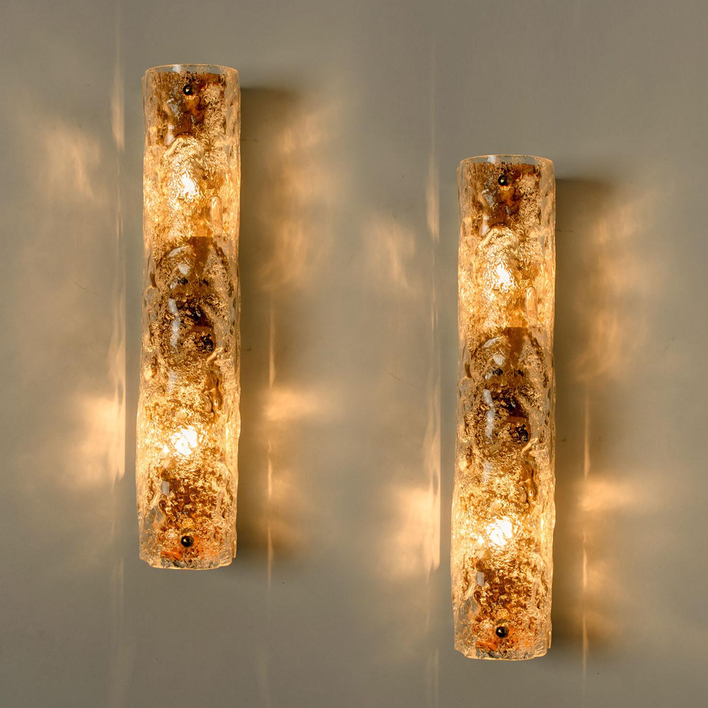 Mid-Century Modern One of the Four Blown  Glass and Brass Wall Lights , 1969 For Sale
