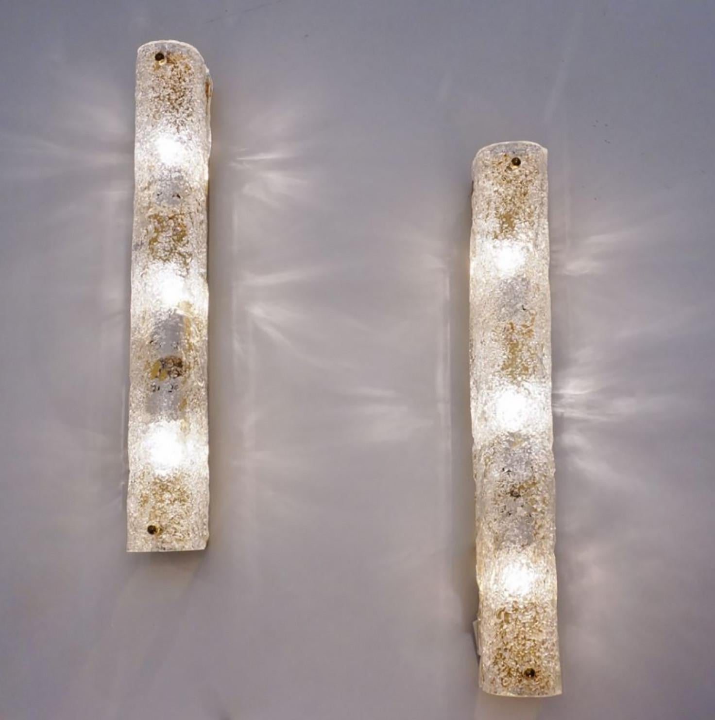 Modern One of the Four Blown Murano Glass and Brass Wall Lights by Hillebrand For Sale