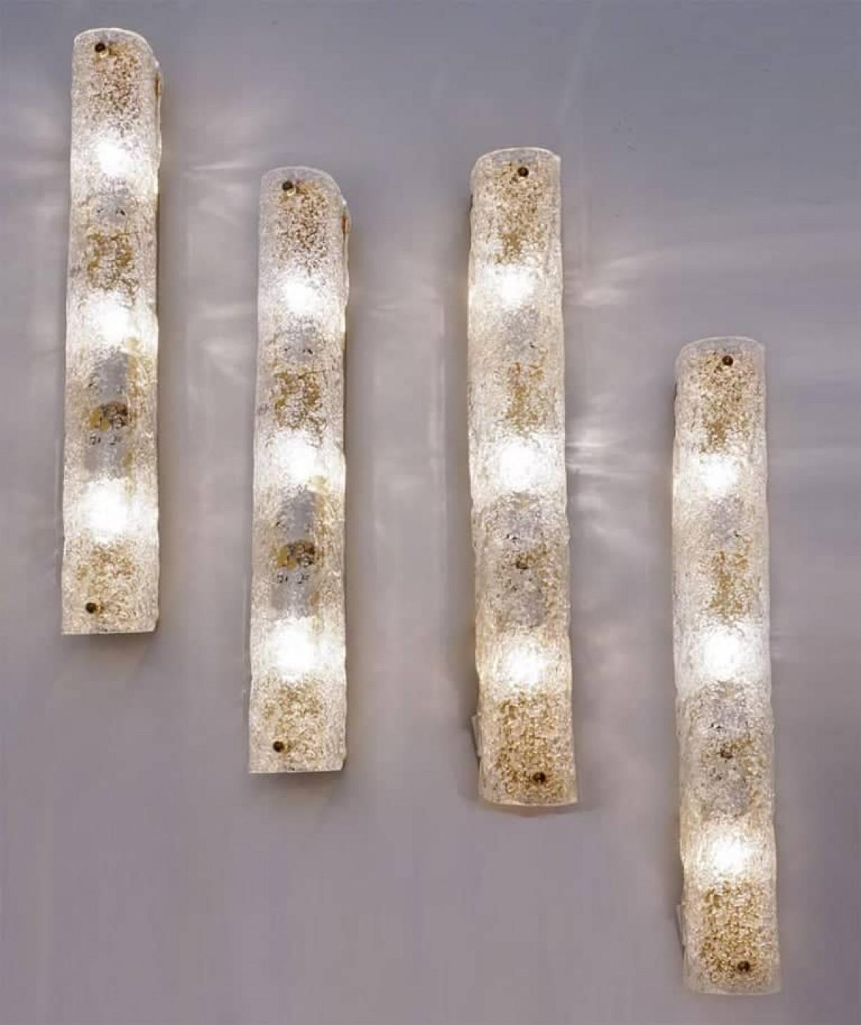 German One of the Four Blown Murano Glass and Brass Wall Lights by Hillebrand For Sale