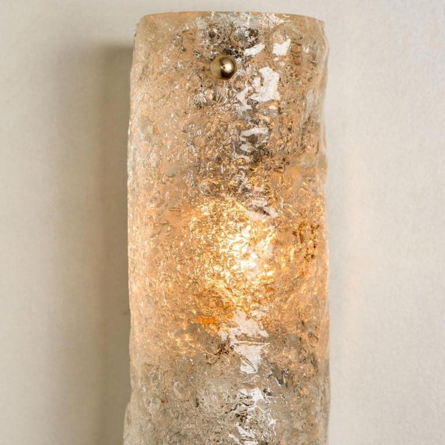 One of the Four Blown Murano Glass and Brass Wall Lights by Hillebrand For Sale 2