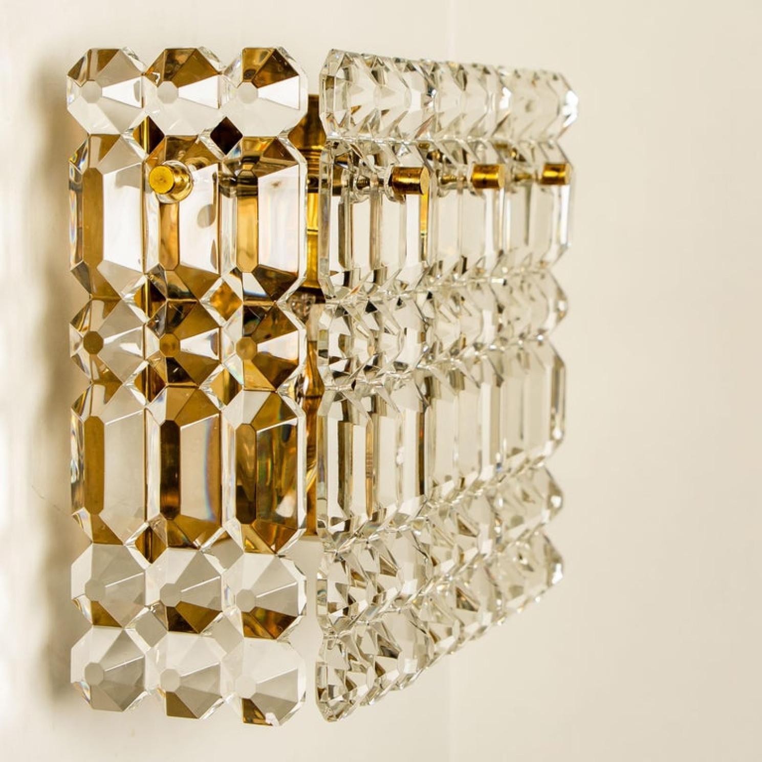 20th Century One of the Four Gilt Brass Metal Crystal Glass Sconces Kinkeldey, 1970s For Sale