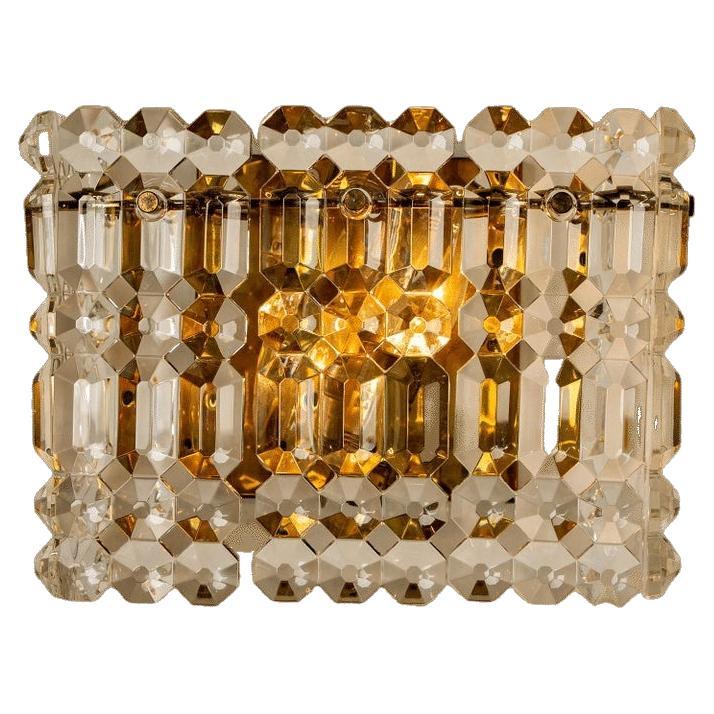 One of the Four Gilt Brass Metal Crystal Glass Sconces Kinkeldey, 1970s For Sale