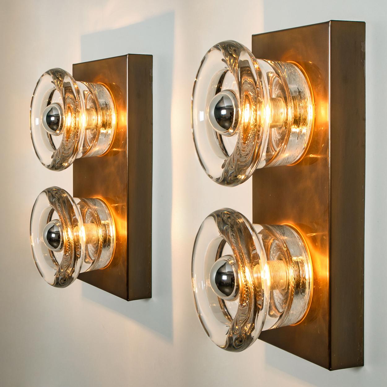 One of the Six Glass Brass Wall Sconces Flush Cosack Lights, Germany, 1970s 10