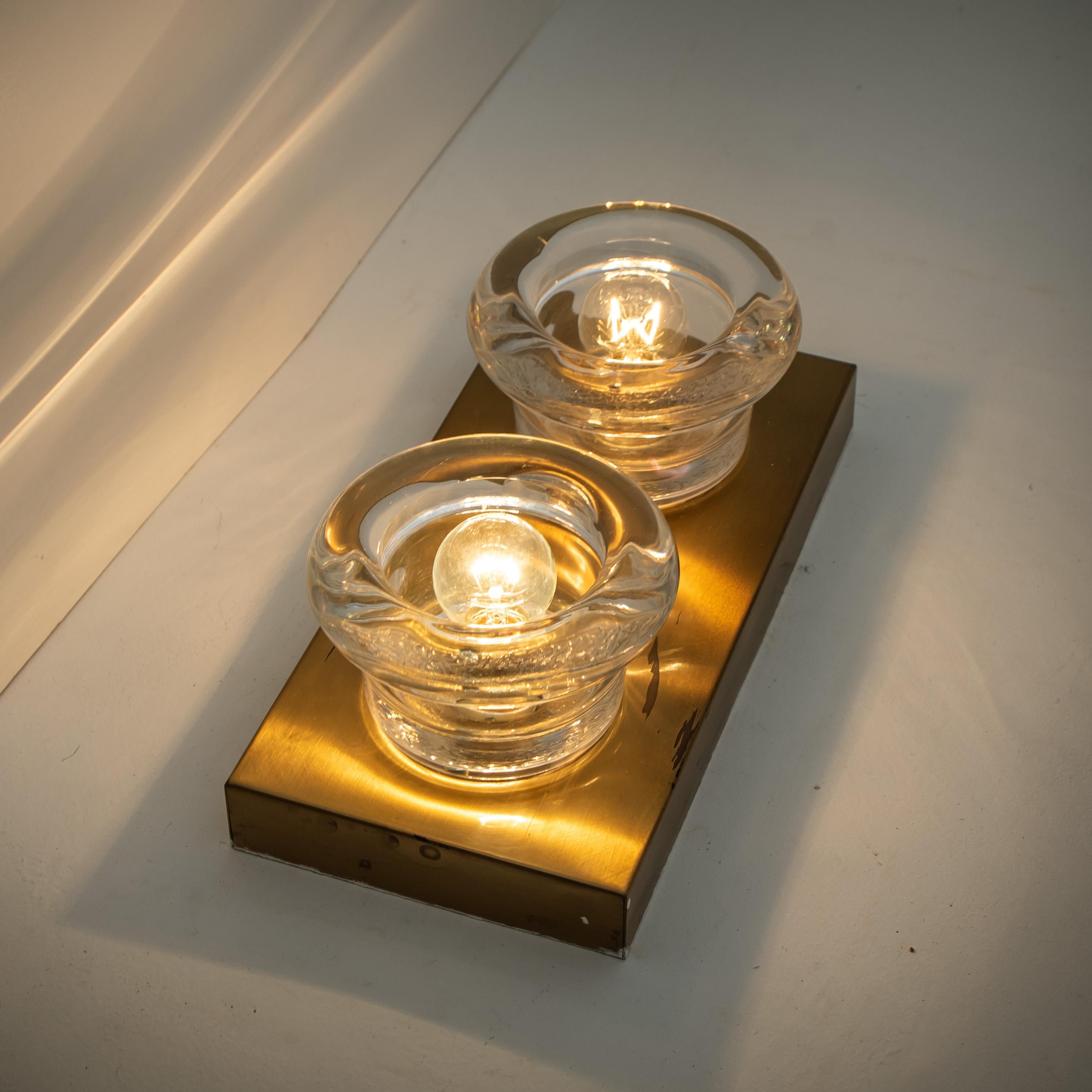 One of the Six Glass Brass Wall Sconces Flush Cosack Lights, Germany, 1970s 14