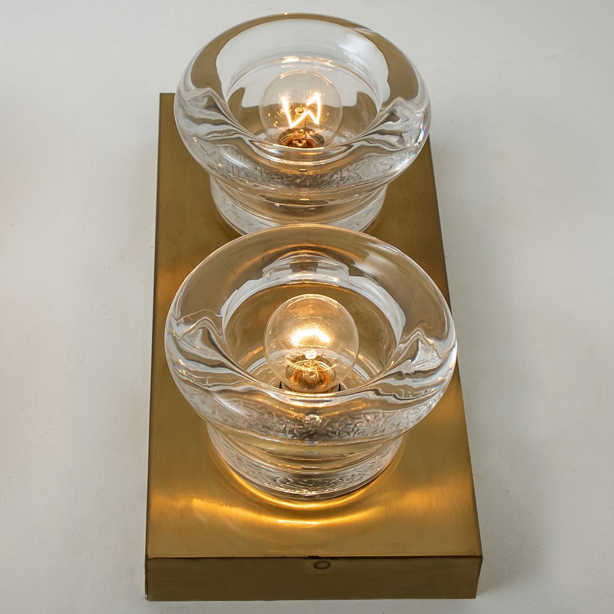 One of the Six Glass Brass Wall Sconces Flush Cosack Lights, Germany, 1970s 15