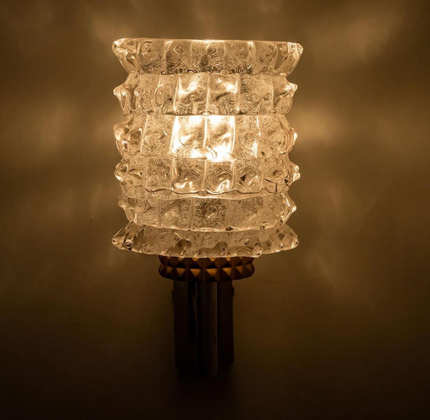 One of the Four Hillebrand Massive Glass Wall Light Fixtures, 1960 For Sale 4