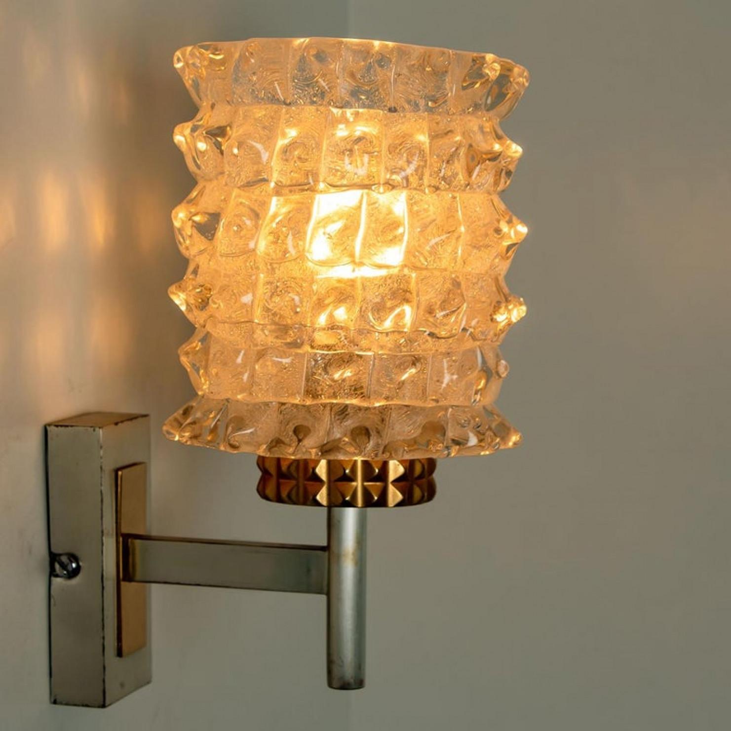 Mid-Century Modern One of the Four Hillebrand Massive Glass Wall Light Fixtures, 1960 For Sale