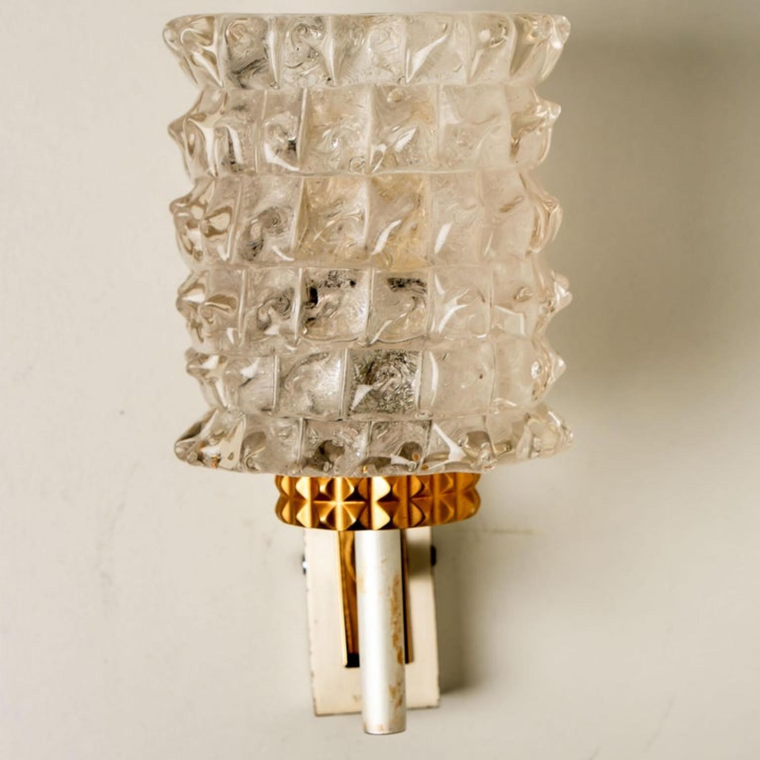 Austrian One of the Four Hillebrand Massive Glass Wall Light Fixtures, 1960 For Sale