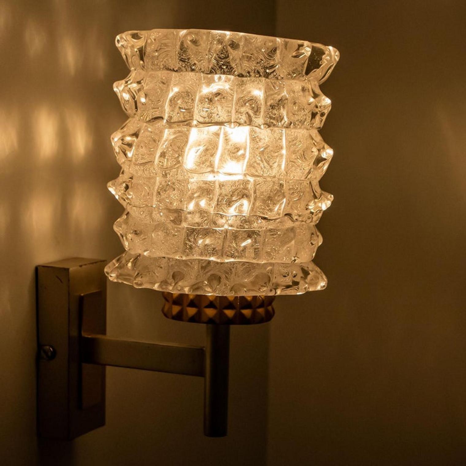 Late 20th Century One of the Four Hillebrand Massive Glass Wall Light Fixtures, 1960 For Sale