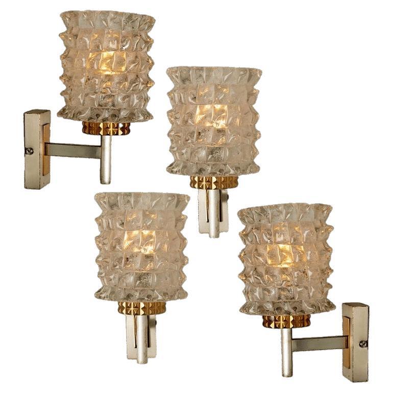 One of the Four Hillebrand Massive Glass Wall Light Fixtures, 1960