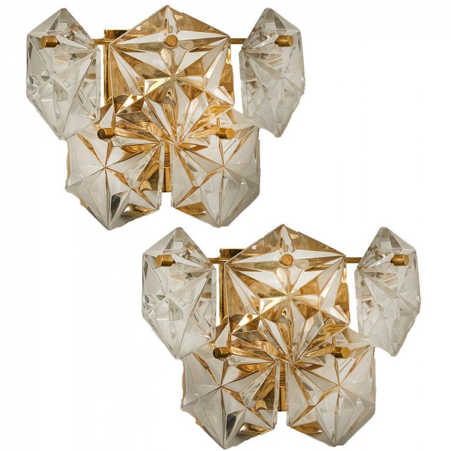 One of the Four Large Gilt Brass Faceted Crystal Sconces Wall Lights Kinkeldey For Sale 14