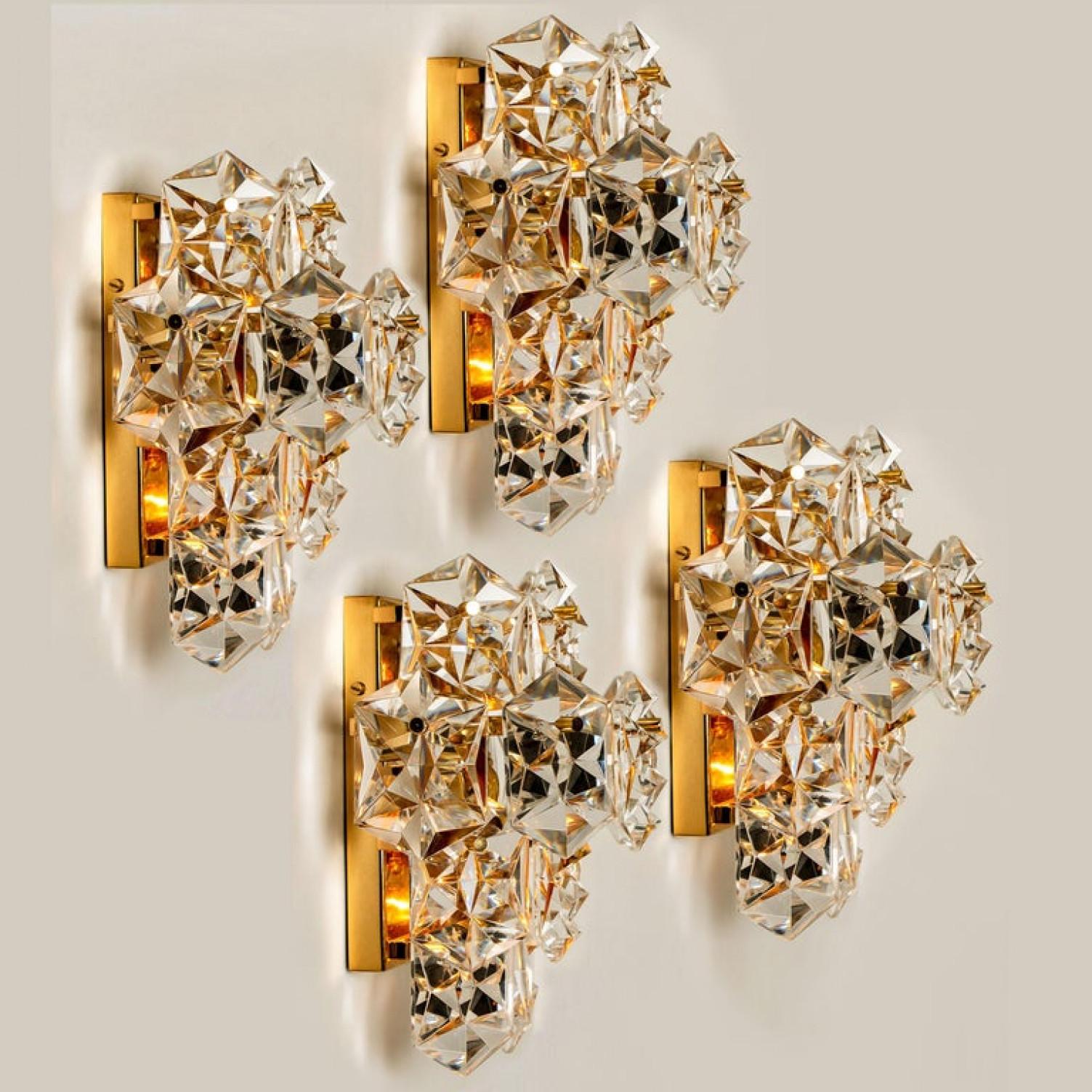 Mid-Century Modern One of the Four Large Gilt Brass Faceted Crystal Sconces Wall Lights Kinkeldey For Sale