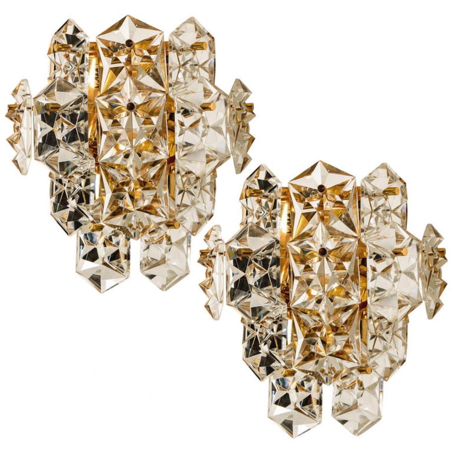 One of the Four Large Gilt Brass Faceted Crystal Sconces Wall Lights Kinkeldey For Sale 1