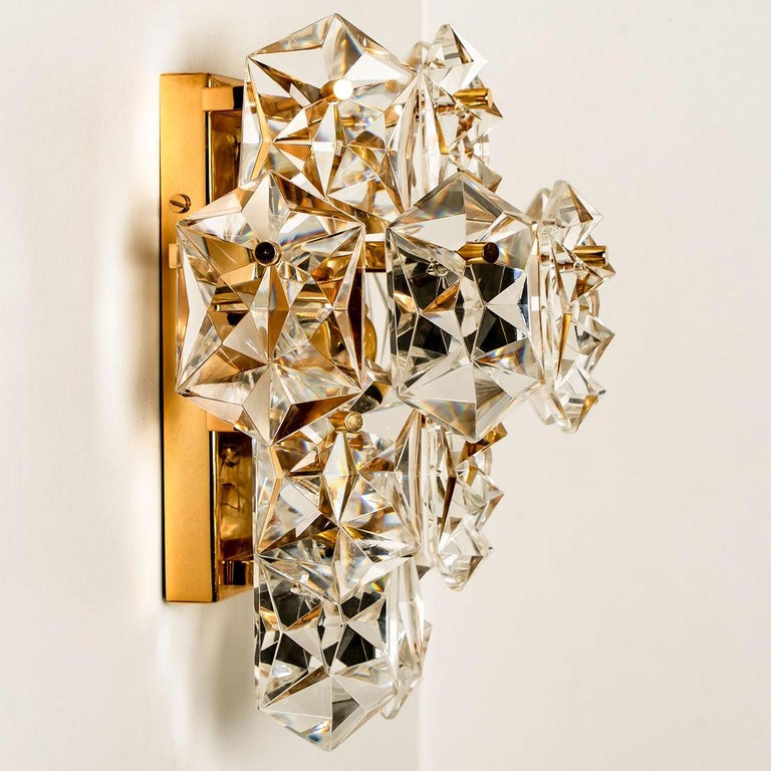 One of the Four Large Gilt Brass Faceted Crystal Sconces Wall Lights Kinkeldey For Sale 2