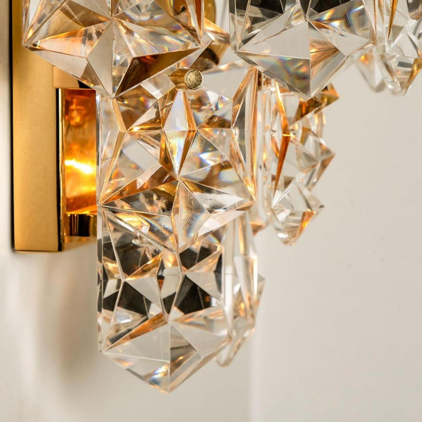 One of the Four Large Gilt Brass Faceted Crystal Sconces Wall Lights Kinkeldey For Sale 3