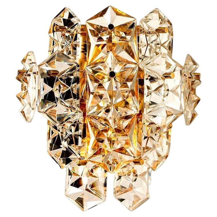 One of the Four Large Gilt Brass Faceted Crystal Sconces Wall Lights Kinkeldey For Sale