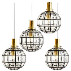 One of the Four Large Iron and Clear Glass Light Fixtures by Limburg, circa 1965