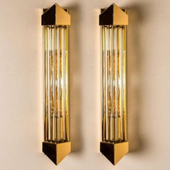 One of the Four Large Venini Style Murano Glass and Gilt Brass Sconces, Italy