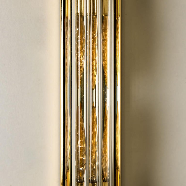 Late 20th Century One of the Four Large Venini Style Murano Glass and Gilt Brass Sconces, Italy For Sale