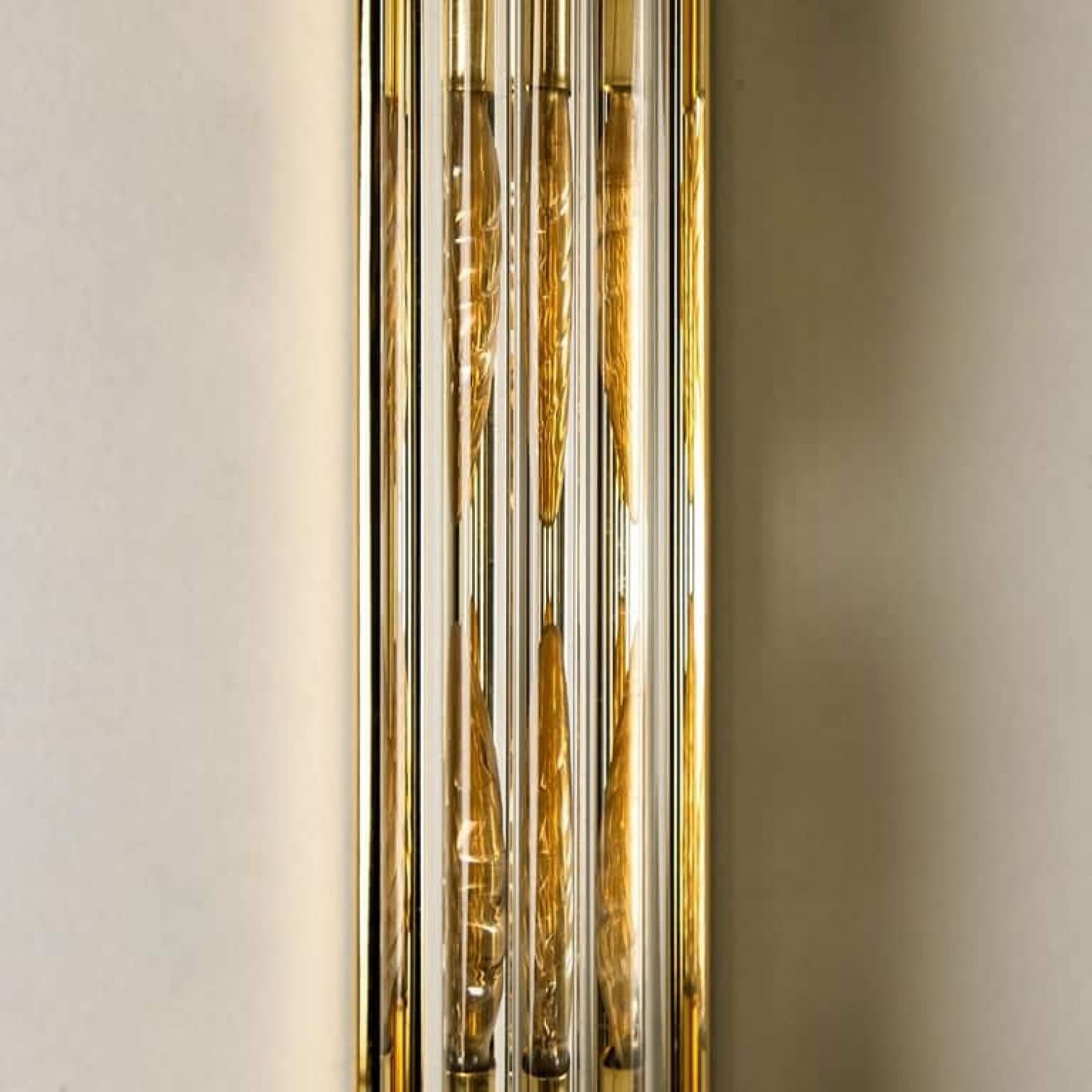 Late 20th Century One of the Four Large Venini Style Murano Glass and Gilt Brass Sconces, Italy For Sale