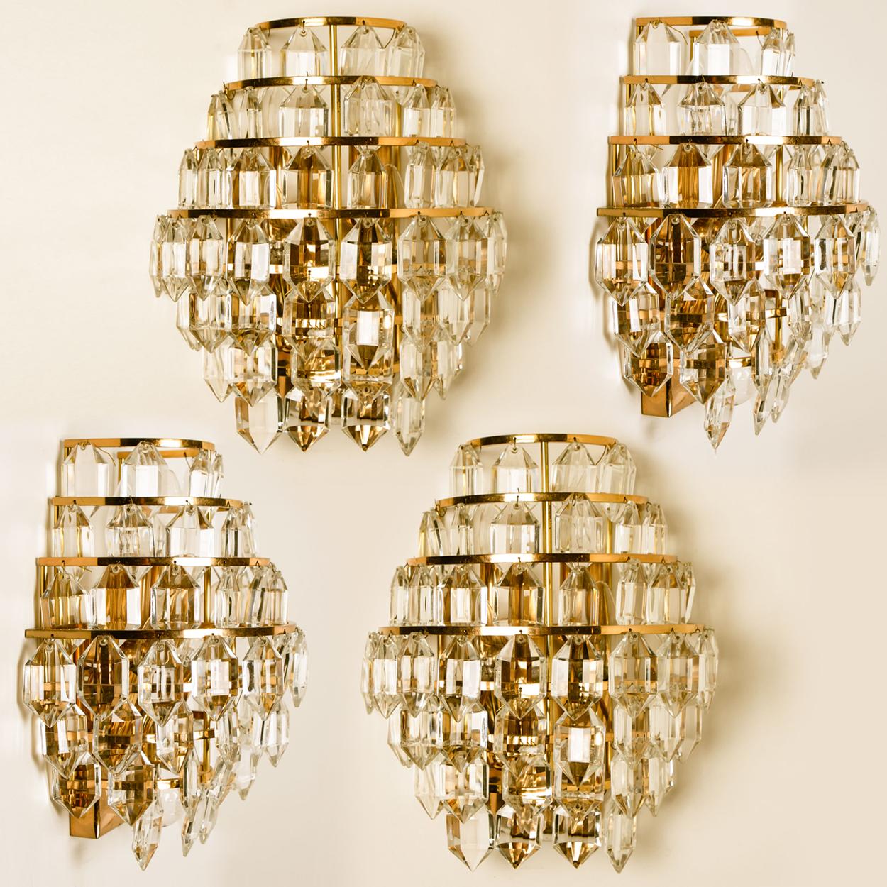 Austrian One of the Four Modern Crystal Glass Wall Sconces by Bakalowits, 1960s For Sale