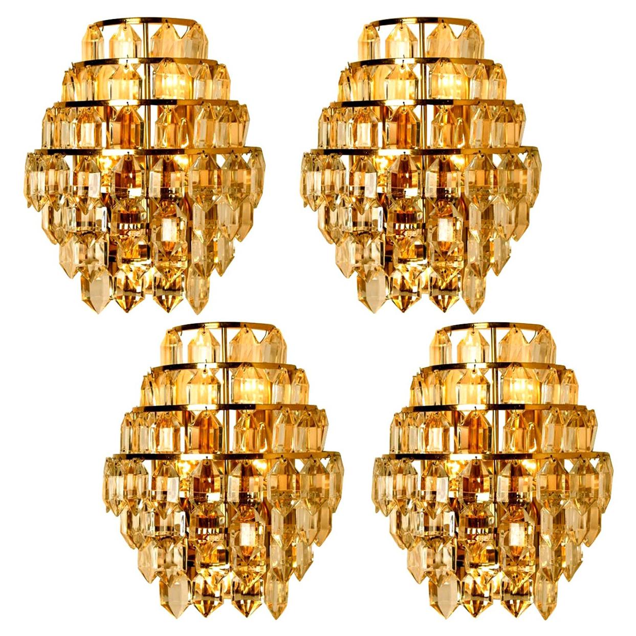 One of the Four Modern Crystal Glass Wall Sconces by Bakalowits, 1960s For Sale