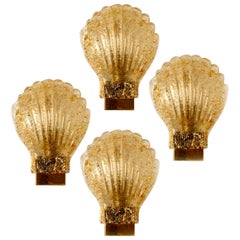 One of the Four Murano Barovier Glass Brass Sea Shell Sconces, Italy, 1960