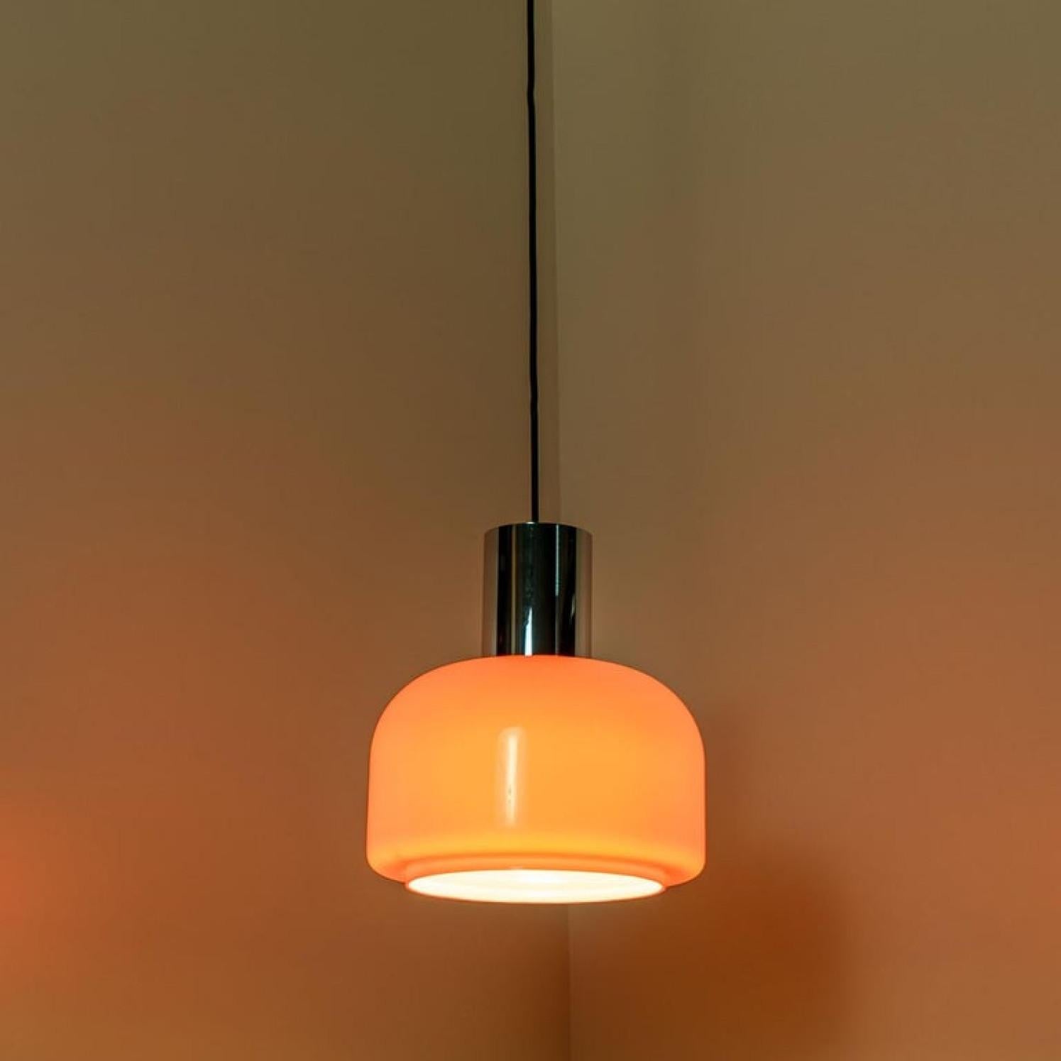 One of the Four Orange Blown Peill Putzler Pendant Lights, 1970s For Sale 1