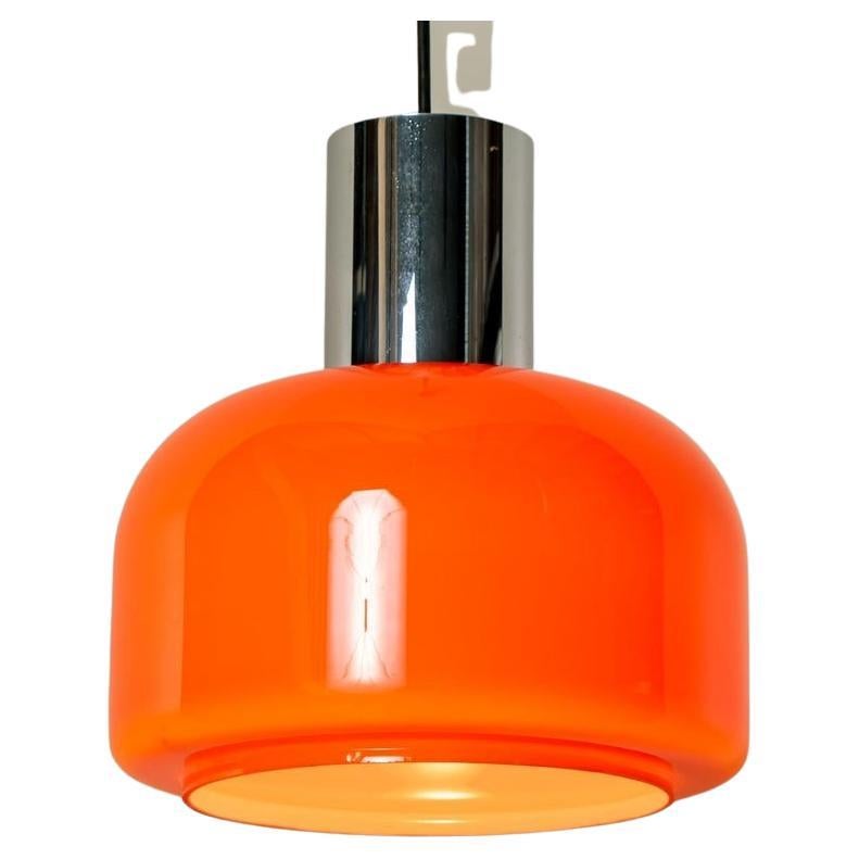 One of the Four Orange Blown Peill Putzler Pendant Lights, 1970s For Sale