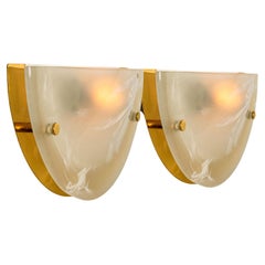 One of the Four Pairs of Murano Brass and Glass Wall Lights, Hillebrand, 1969