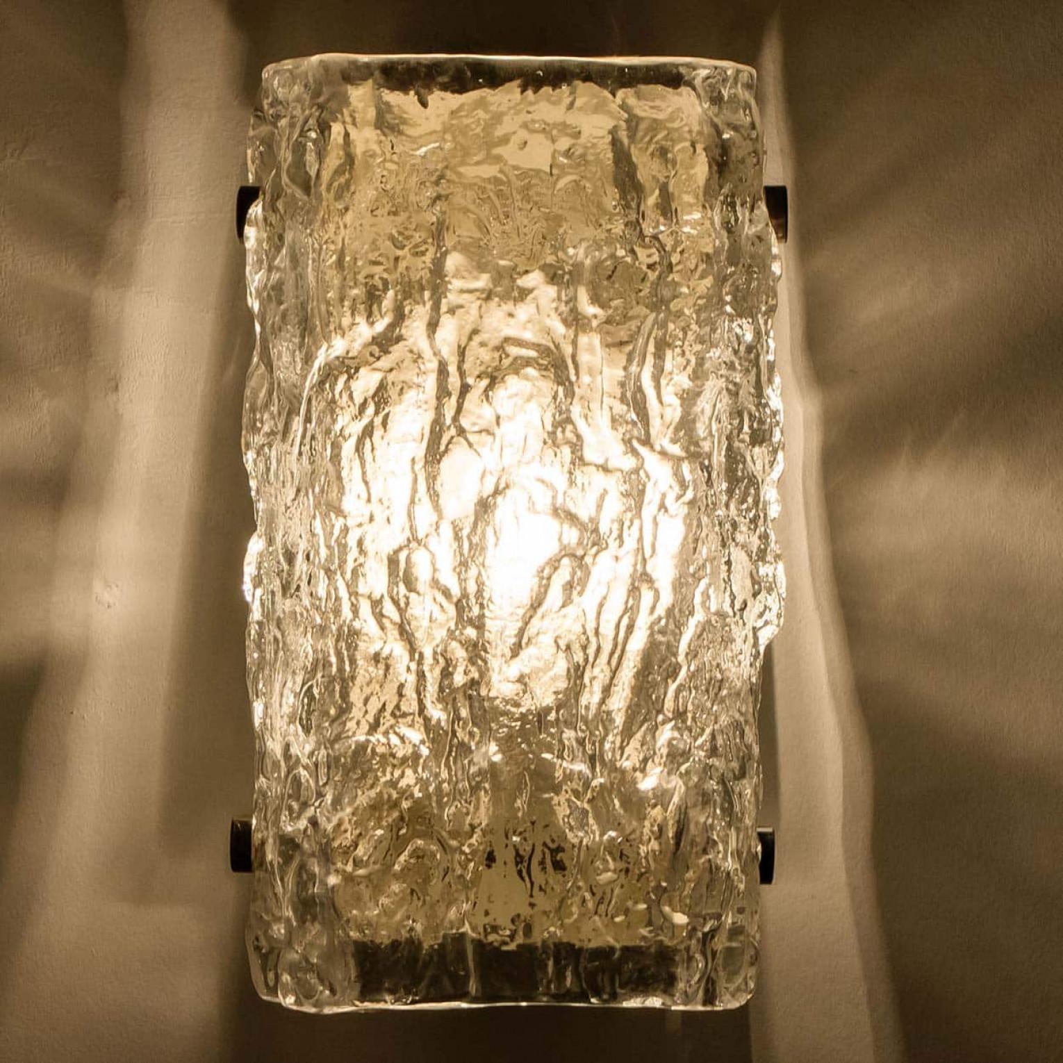 One Of The Four Rock Textured Glass Chrome Wall Lights J.T. Kalmar, 1960s For Sale 4