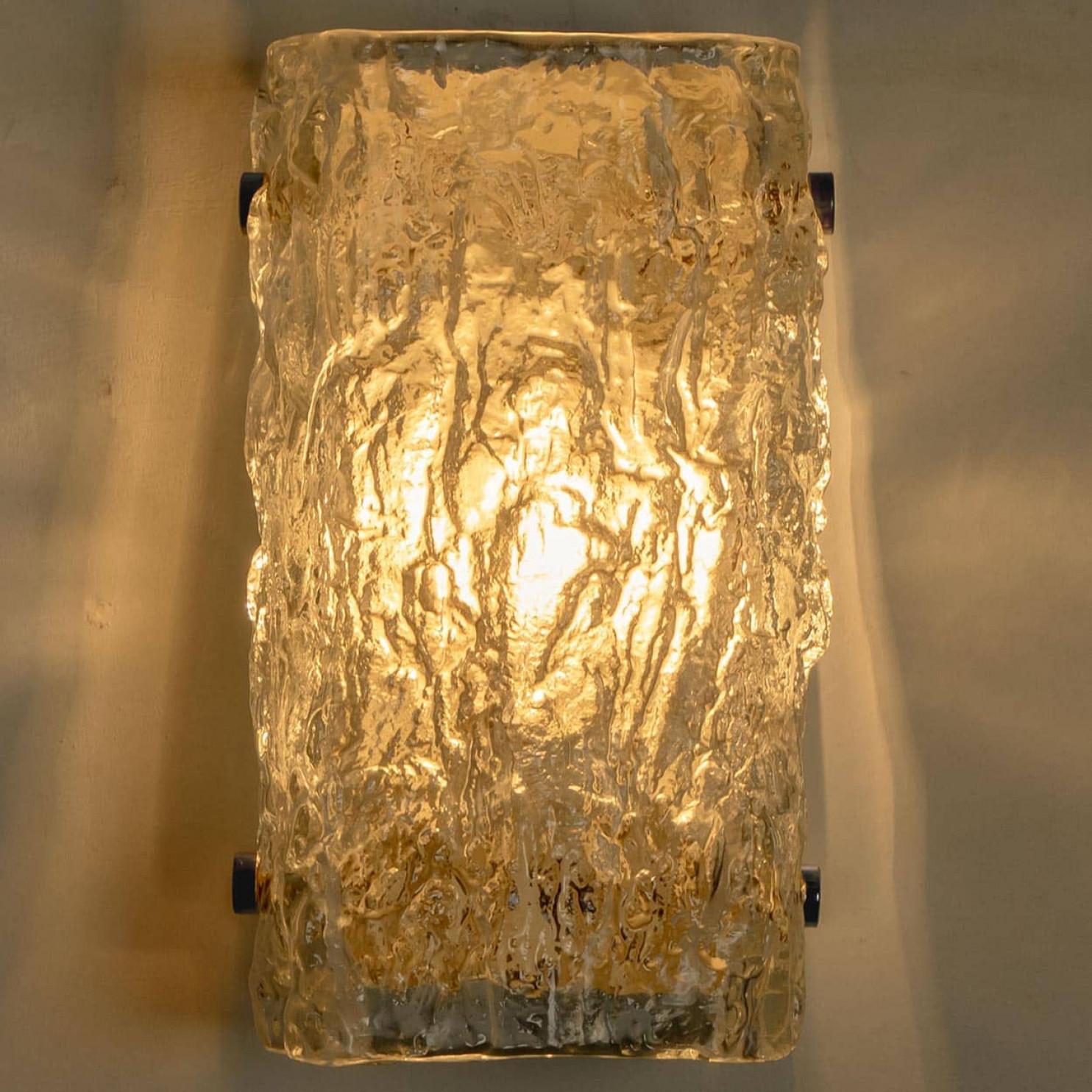 20th Century One Of The Four Rock Textured Glass Chrome Wall Lights J.T. Kalmar, 1960s For Sale