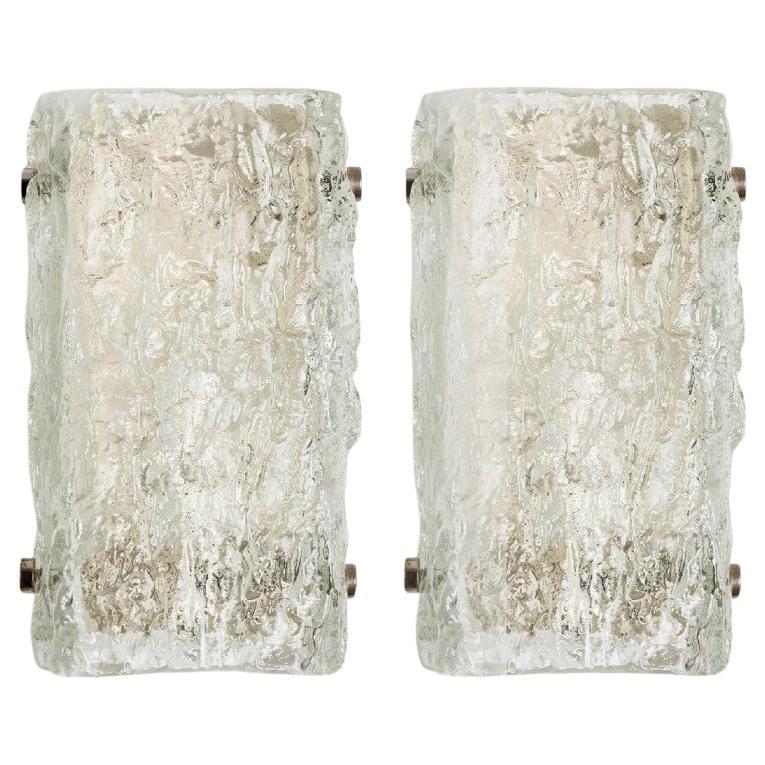 One Of The Four Rock Textured Glass Chrome Wall Lights J.T. Kalmar, 1960s