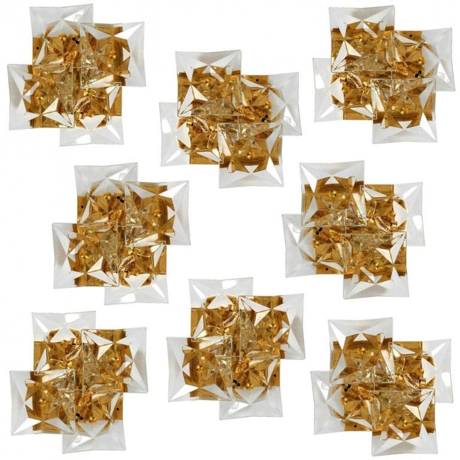 Una delle quattro applique quadrate in cristallo, placcate in oro, di Kinkeldey, Germania in vendita 2