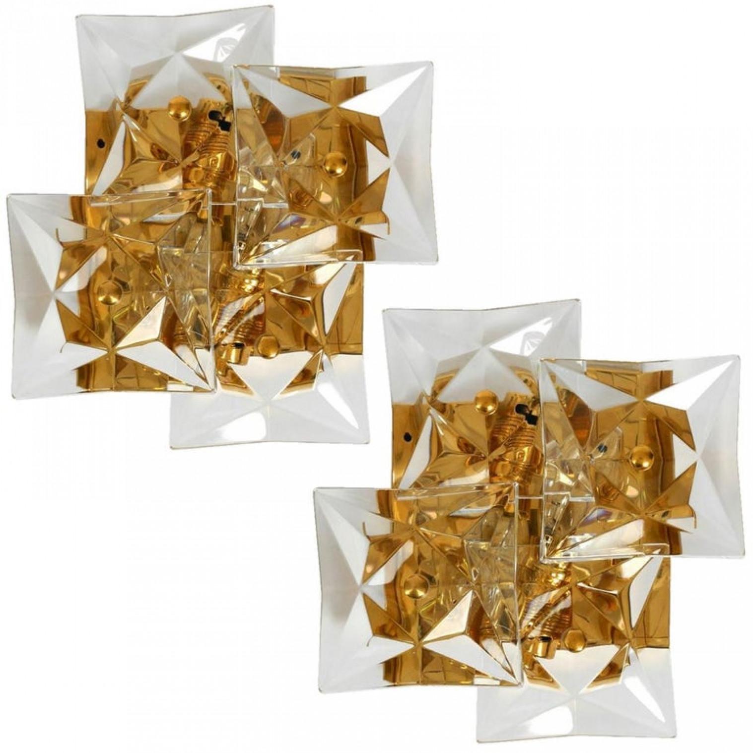 Other One of the Four Square Crystal, Gold-Plated, Sconces by Kinkeldey, Germany For Sale