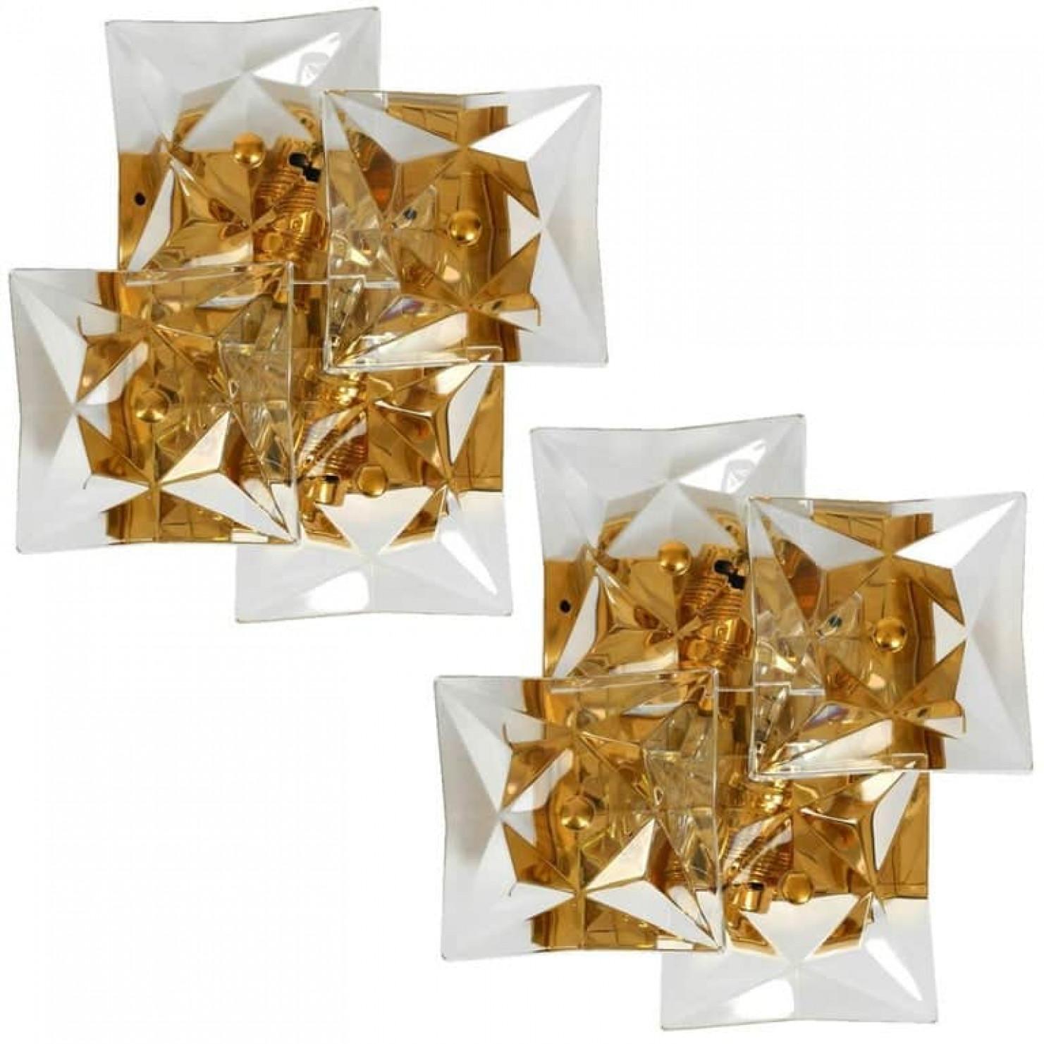 Altro Una delle quattro applique quadrate in cristallo, placcate in oro, di Kinkeldey, Germania in vendita