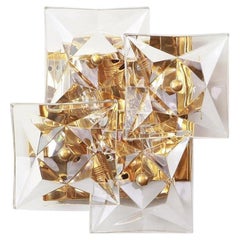 One of the Four Square Crystal, Gold-Plated, Sconces by Kinkeldey, Germany