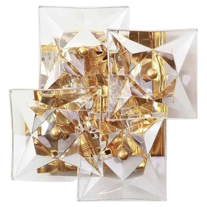 Una delle quattro applique quadrate in cristallo, placcate in oro, di Kinkeldey, Germania in vendita