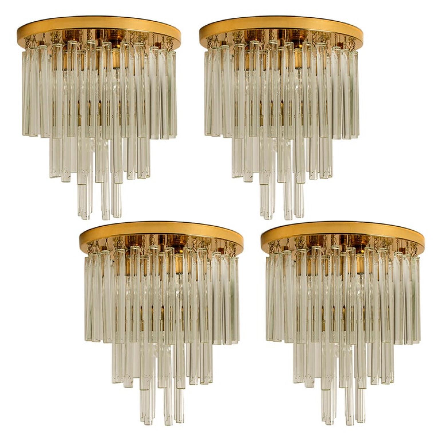 Adam Style One of the Nine Palme Chandeliers or Flush Mounts Brass and Crystal, 1960s For Sale