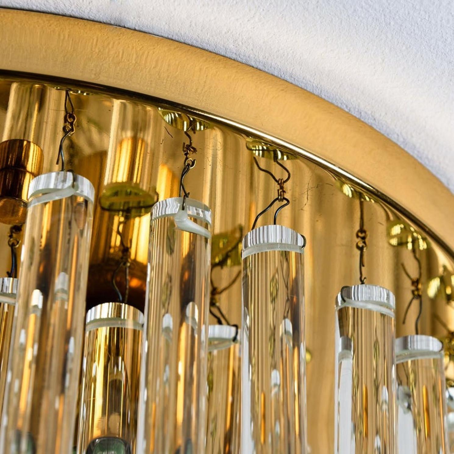 German One of the Nine Palme Chandeliers or Flush Mounts Brass and Crystal, 1960s For Sale